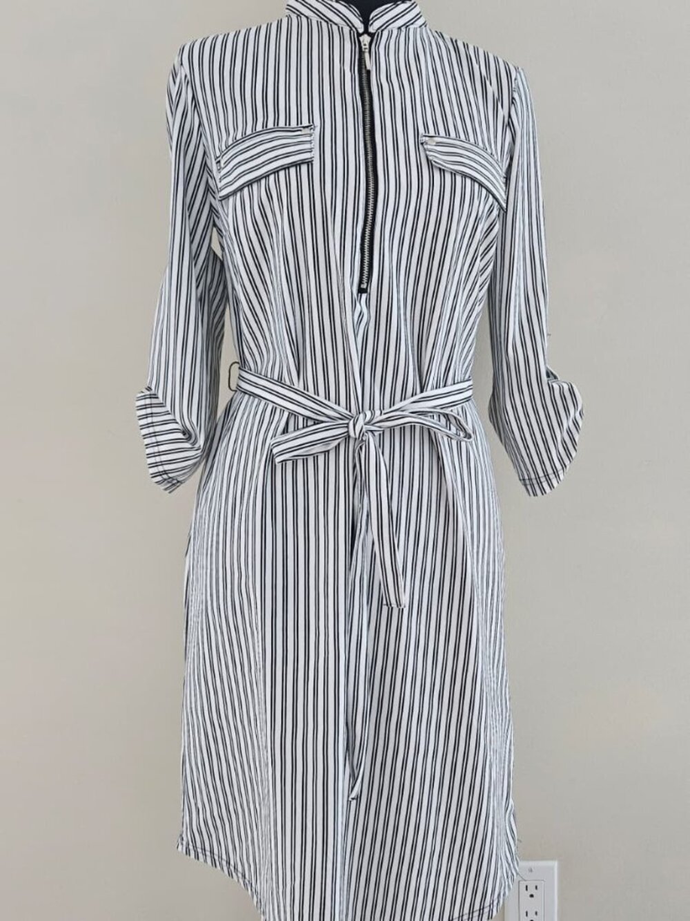 Mlle Gabrielle Striped Black and White Midi Dress